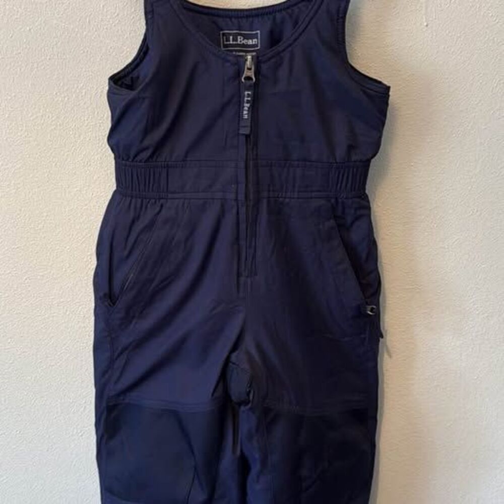 L. L. Bean navy blue snow ski bib reinforced knees adjustable straps elastic